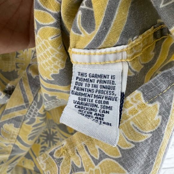 Reyn Spooner Kloth Hawaiian Aloha Quilt Geometric Popover Shirt XXL Yellow Grey - Picture 11 of 13